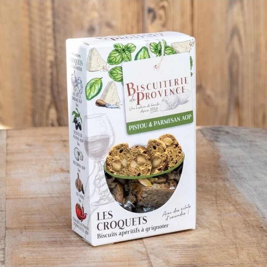 Prowansalskie krakersy do wina pesto& parmesan AOP Biscuiterie de Provence, 90 g